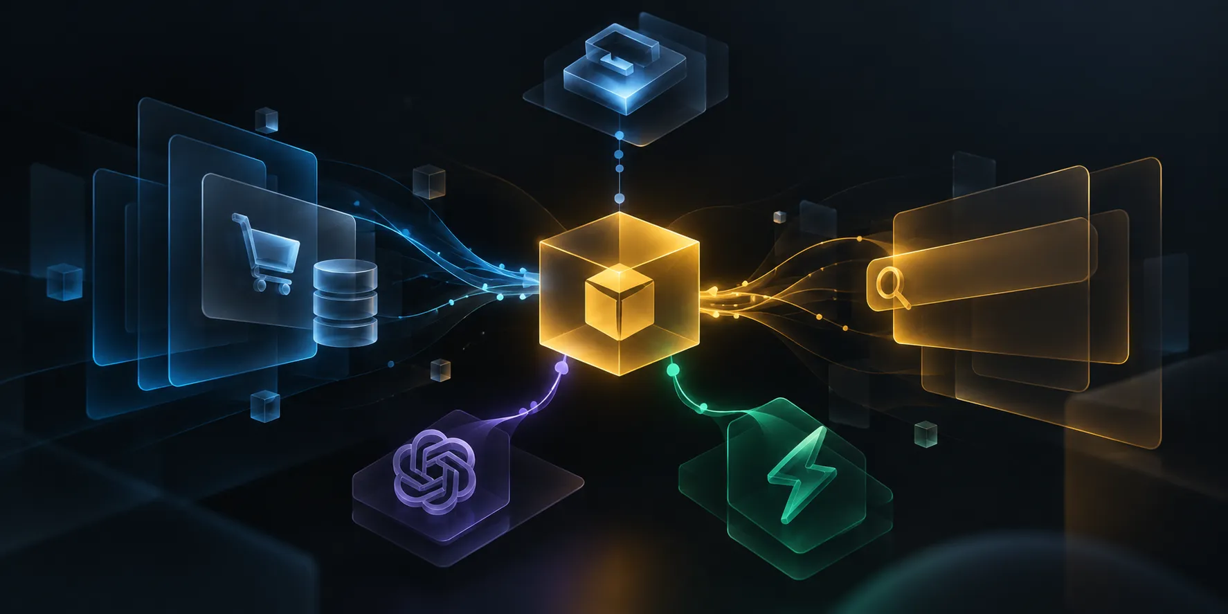 A central Ability connects store data with a command interface, workflows, and an AI agent.